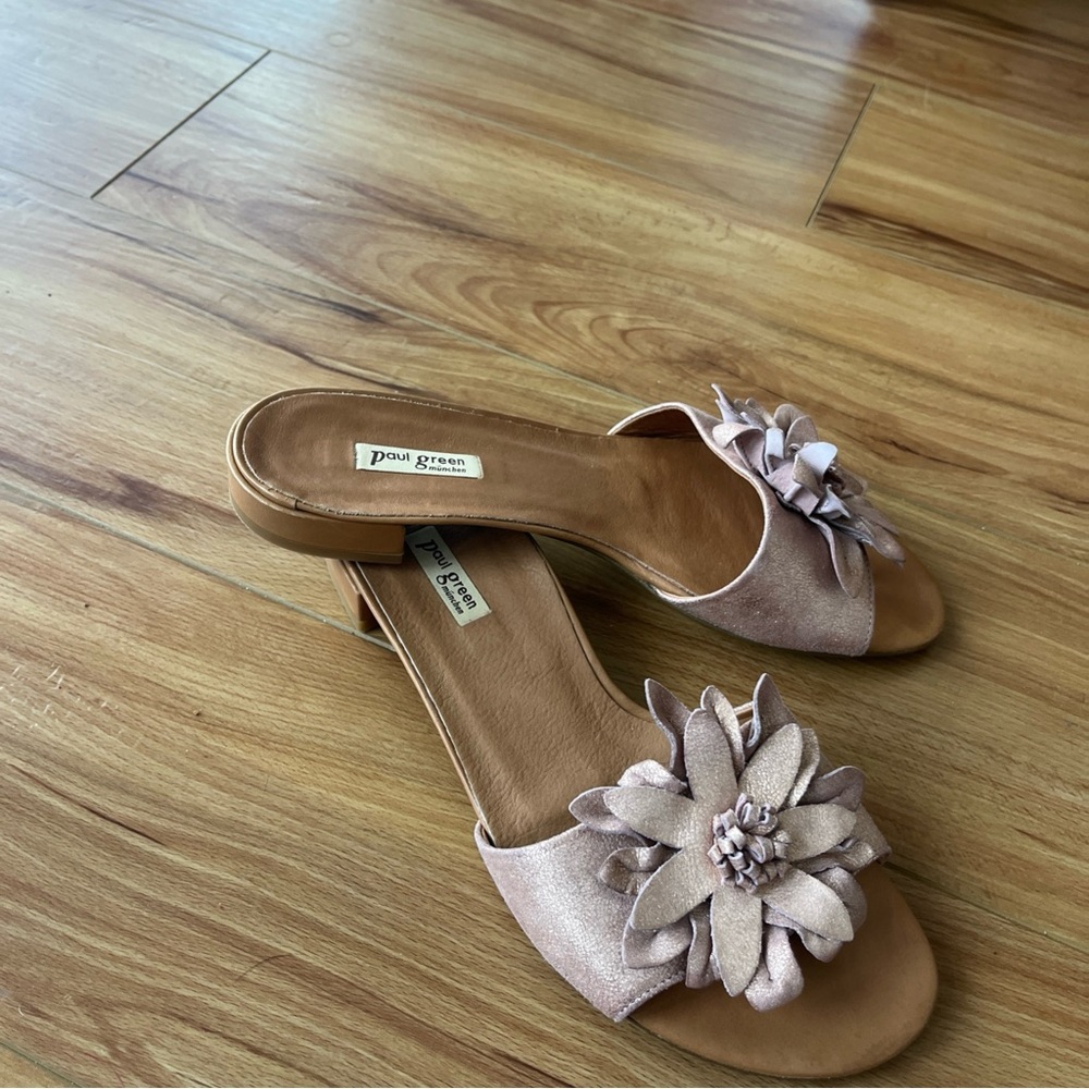 Paul Green Metallic Pink Flower Slide Sandals thongs - Picture 2 of 7
